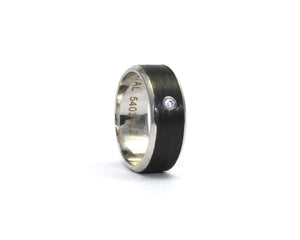 9ct white gold and carbon fibre Band with single diamond
